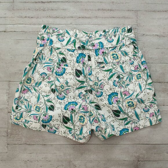 NWT Loft Floral Denim Paper Bag Tie Waist Shorts size 8 - Picture 2 of 7